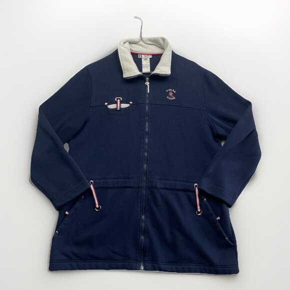 Finlha Cottage Nautical Sailor Jacket Men’s Sz L Navy Blue Full Zip Casual Outer - Picture 1 of 16